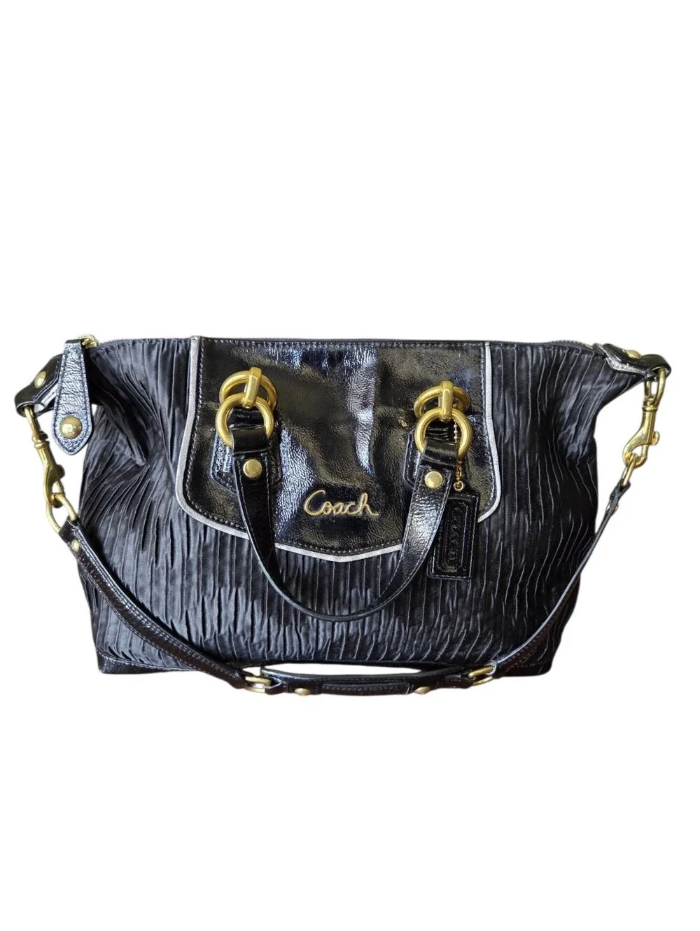 Coach Ashley Gathered Leather Satchel Black Purse F14493 Shoulder Bag Y2k